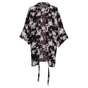 Black & White Floral Print Kimono